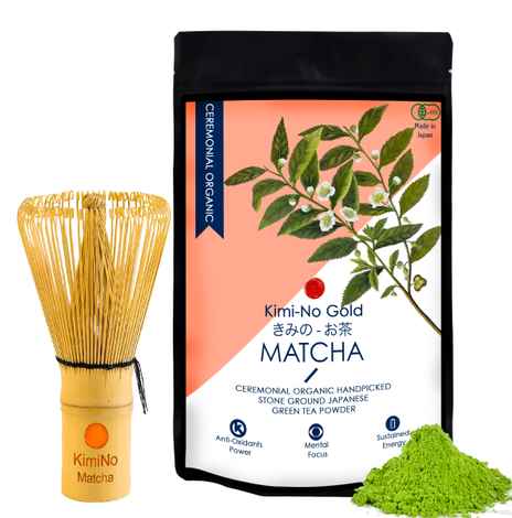 Buy KimiNo Gold Japanese Organic Ceremonial Grade Matcha Green Tea Powder (50 g) & Bamboo Matcha Whisk (Chasen) - Purplle