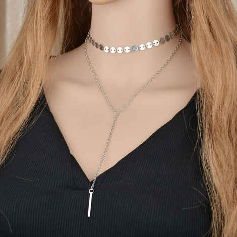 Buy Femnmas Silver Sequin Layered Choker - Purplle