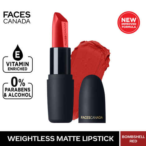 Buy Faces Canada Weightless Matte Lipstick |Jojoba and Almond Oil enriched| Highly pigmented | Smooth One Stroke Weightless Color | Keeps Lips Moisturized | Shade - Bombshell Red 4g - Purplle