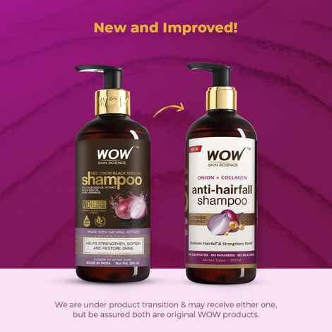 Buy WOW Skin Science Onion & Collagen Anti-Hairfall Shampoo | Reduces Hairfall | Strengthens Roots | Nourishes Scalp | Prevents Breakage | Enhances Hair Thickness and Shine| New & Improved Formulation- 500 ml - Purplle