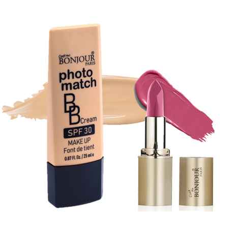 Buy Bonjour Paris Photo Match BB Cream (Natural Fair) + Creme Lipstick (Mauve) - Combo Offer _ BCB01-01-LSB02-68 - Purplle