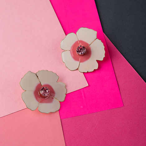 Buy Queen Be Floral White Pink Enameled Earrings - Purplle