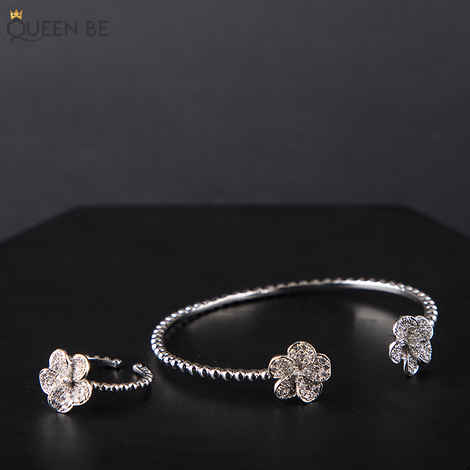 Buy Queen Be Dainty Flower Rose Silver Bracelet & Ring Set - Purplle