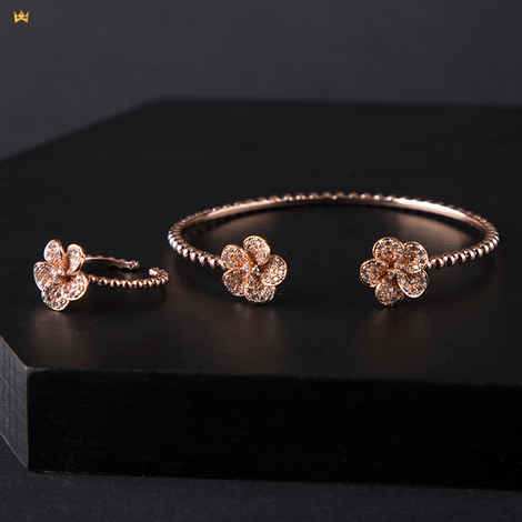 Buy Queen Be Dainty Flower Rose Gold Bracelet & Ring Set - Purplle