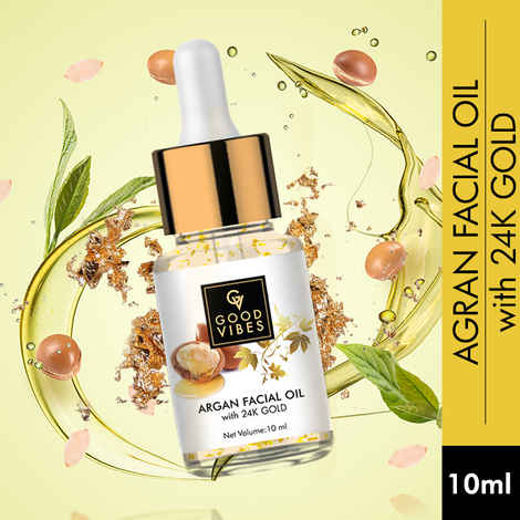 Buy Good Vibes Argan With 24K Gold Facial Oil | Antioxidant, Elasticity | No Parabens, No Sulphates, No Animal Testing, No Silicones (10 ml) - Purplle