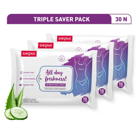 Buy Intimate Wet Wipes by Sirona 30 Wipes (3 Pack - 10 Wipes Each) - Purplle