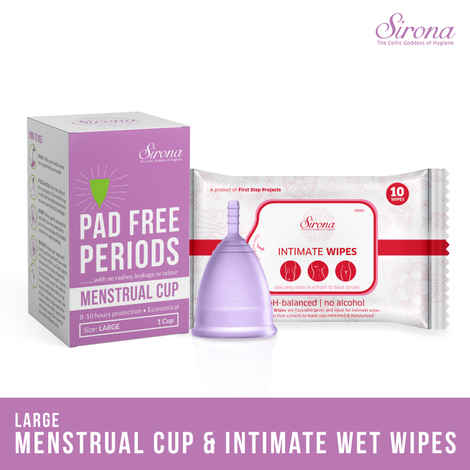Buy Sirona Reusable Menstrual Cup - Large with Intimate Wipes for your Period Care - 10 Wipes - Purplle