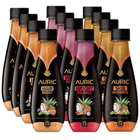 Buy Auric Beauty Kit, Skin Radiance Juice + Hair Boost Juice + Weight Balance Juice (250 ml * 12) - Purplle