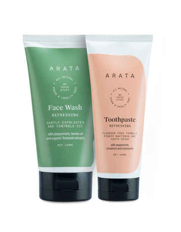 Buy Arata Natural Face Wash & Toothpaste Combo for Men & Women || All Natural,Vegan & Cruelty Free || Facewash - Gently Exfoliates & controls oil for Men & Women|| Toothpaste -Flouride Free Formula Fights Bacteria & Tooth Decay 150ml+100ml - Purplle