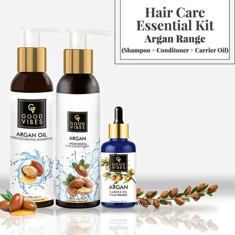Buy Good Vibes Hair Care Essential Kit - Argan Range (Shampoo + Conditoner + Carrier Oil) - Purplle