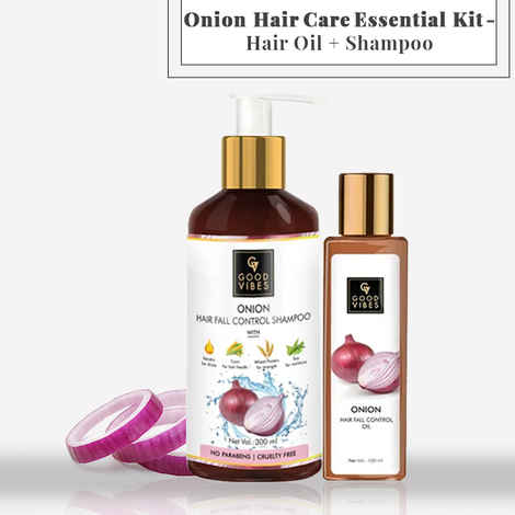 Buy Good Vibes Onion Hair Care Essential Kit -Hair Oil + Shampoo (100 ml + 300 ml) - Purplle