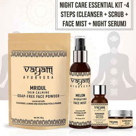 Buy Vayam Ayurveda Night Care Essential Kit -4 Steps (Cleanser + Scrub + Face Mist + Night Serum) - Purplle