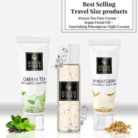 Buy Best Selling Travel Size products (Green Tea Face Cream + Argan Facial Oil + Nourishing Wheatgerm Night Cream) - Purplle