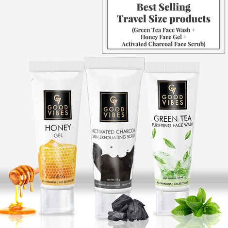 Buy Best Selling Travel Size products (Green Tea Face Wash + Honey Face Gel + Activated Charcoal Face Scrub) - Purplle