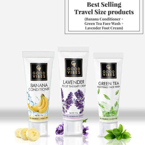 Buy Best Selling Travel Size products (Banana Conditioner + Green Tea Face Wash + Lavender Foot Cream) - Purplle