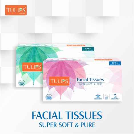 Buy Tulips Facial Dry Tissue Paper, Super Soft, Super Absorbent & 100% Pure, 2Ply x 100 Pulls (Pack of 2)) - Purplle