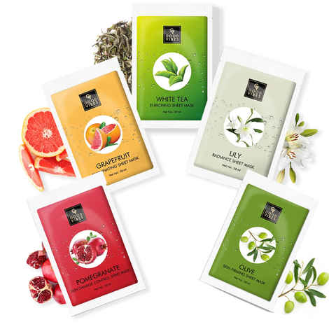 Buy Good Vibes Skin Rejuvenating Sheet Masks Combo (White Tea + Grapefruit + Lily + Pomegranate + Olive) - Purplle