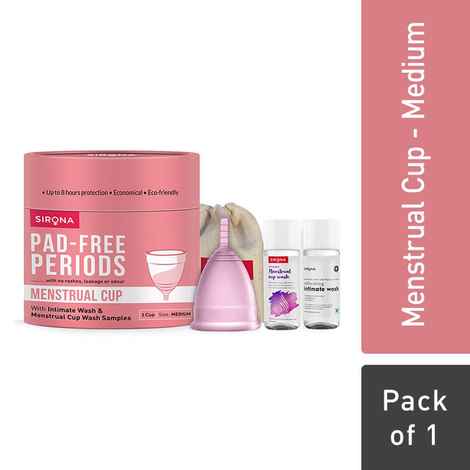 Buy Sirona Reusable Menstrual Cup - Medium Size With Pouch, 15ml Mini Intimate Wash & Cup Wash, Ultra Soft, Odour & Rash Free, No Leakage, Protection For Upto 8-10 Hours, FDA Approved - Purplle