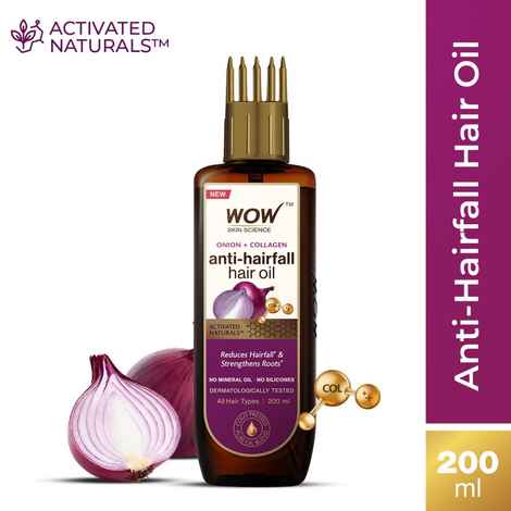 Buy WOW Skin Science Onion & Collagen Anti-Hairfall Hair Oil | Nourishes Scalp & Stimulates Roots | Reduces Hairfall | Reduces Breakage | Repairs Damaged Hair | Minimizes Split Ends | Boosts Hair Thickness- 200 ml - Purplle