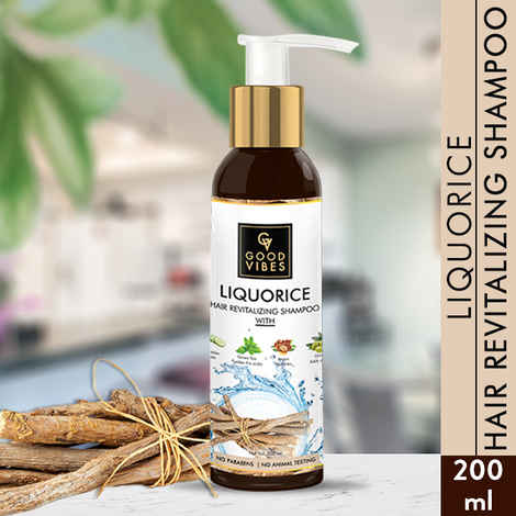Buy Good Vibes Liquorice Hair Revitalizing Shampoo with Cucumber for Cooling, Green Tea for Purifying, Argan for Hydrating & Olive for Adding shine (200 ml) - Purplle