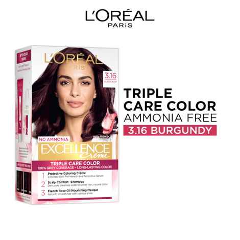 Buy L'Oreal Paris Permanent Hair Colour, Radiant At-Home Hair Colour with up to 100% Grey Coverage, Pro-Keratin, Up to 8 Weeks of Colour, Excellence Creme, 3.16 Burgundy, 72 ml + 100 gm - Purplle