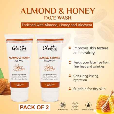 Buy Globus Naturals Almond & Honey Gentle Face wash (100 ml) Pack Of 2 - Purplle