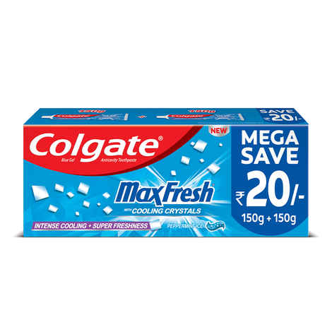 Buy Colgate MaxFresh Toothpaste, Blue Gel Paste with Menthol for Super Fresh Breath, 300g, 150g X 2 (Peppermint Ice, Saver Pack) - Purplle