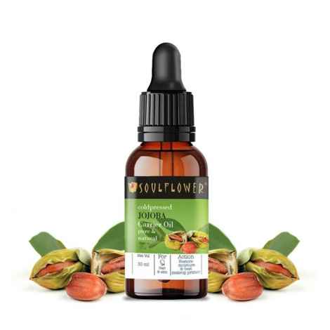 Soulflower Jojoba Carrier Oil for Moisturizing Hair, Makeup Remover, Face & Skin Care - 100% Pure, Organic, Natural Cold Pressed Oil, Ecocert Cosmos Organic Certified 30 ml