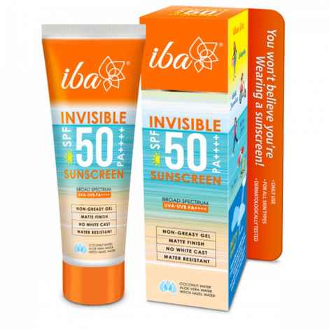Iba Invisible Spf 50 Sunscreen Pa++++ For All Skin Types Gel Based Oil Free Matte Finish Paraben Free White, 80 gmram