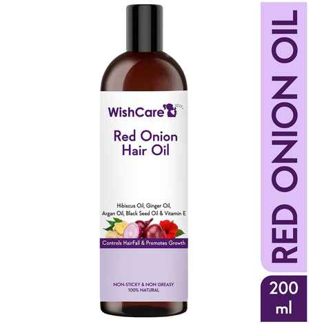 WishCare Red Onion Hair Oil Enriched with Onion Ginger Oil, Argan Oil, Hibiscus Oil Controls Hair Fall & Promotes Growth. 200 ml