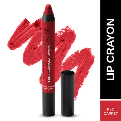 FACES CANADA Ultime Pro Matte Lip Crayon - Red Carpet, 2.8 gm | Long Stay | Smooth Creamy Matte Texture | One Stroke Intense Color | Chamomile & Cocoa Butter Enriched