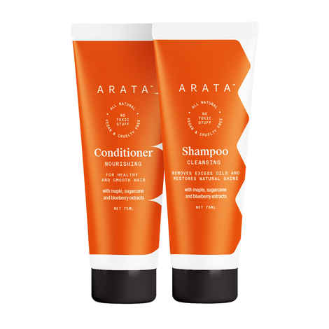 Buy Arata Natural Happy Hair Duo For Men & Women With Cleansing Shampoo (75 ml) & Conditioner (75 ml) - Purplle