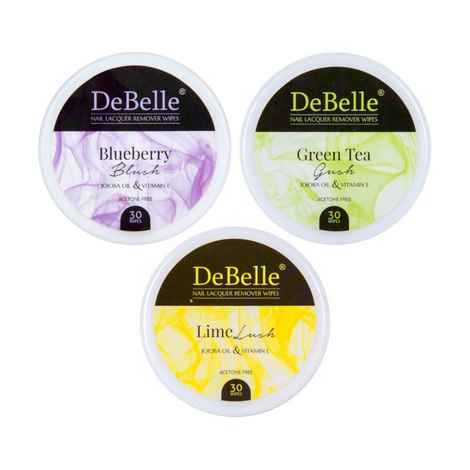 Buy DeBelle Nail Lacquer Remover Wipes Combo of 3 - Bluberry Blush, Lime Lush, Green Tea Gush - Purplle