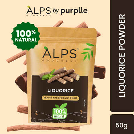 Alps Goodness Powder - Liquorice/ Mulethi (50 gm) | 100% Natural Powder | No Chemicals, No Preservatives, No Pesticides | Can be used for Hair Mask and Face Mask | De tan pack | Tan removal Pack | Pack for hydrating and soothing scalp