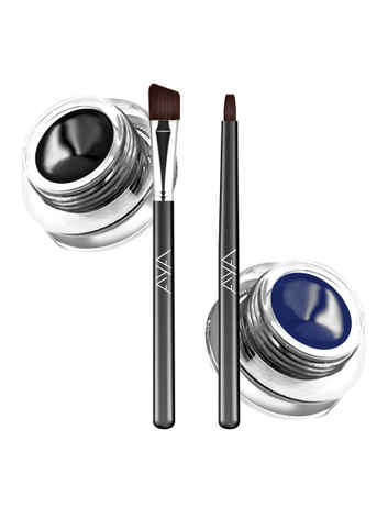 Buy AYA Long Wear Gel Eyeliner Smudge Proof & Waterproof (Black And Blue) With 2 Expert Eyeliner Brushes - Purplle