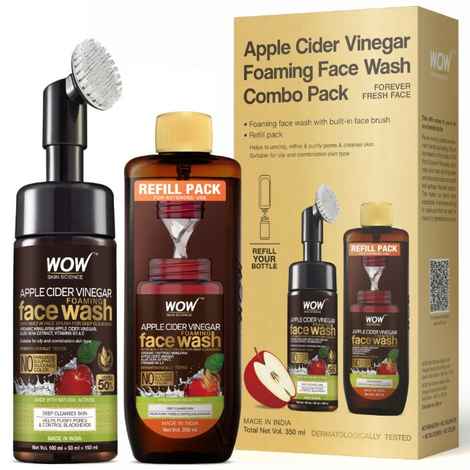 WOW Skin Science Apple Cider Vinegar Foaming Face Wash + Refill Combo Pack - 350 ml