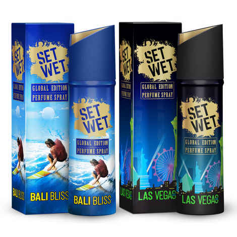 Buy Set Wet Global Edition Bali Bliss With Las Vegas Live, No Gas Perfume Body Spray & Deodorant For Men, Each 120 ml, (Pack of 2) - Purplle