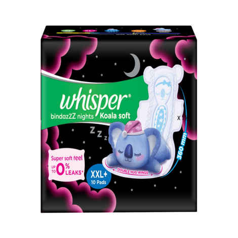 Buy Whisper Bindazzz Nights Koala Soft Sanitary Pads - XXL Plus (10 Pads) - Purplle