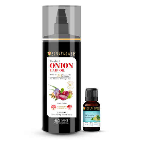 Buy Soulflower Herbal Onion Hair Oil (220ml) and Tea Tree Essential Oil (15ml) Pack of 2 - Purplle