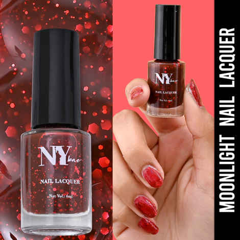 Buy NY Bae Nail Lacquer, Glitter | Shimmer Paint | Chip Resistant Polish | Highly Pigmented | Reds - Flatiron Moonlight 25 (6 ml) - Purplle