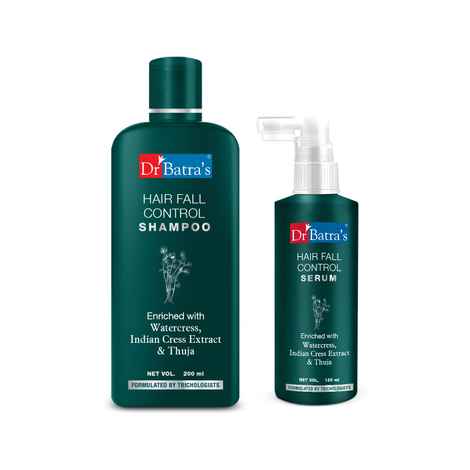 Buy Dr.Batra`s Hair Fall Control Shampoo 200ml and Hair Fall Control Serum 125 ml (Pack of 2 Men and Women) - Purplle