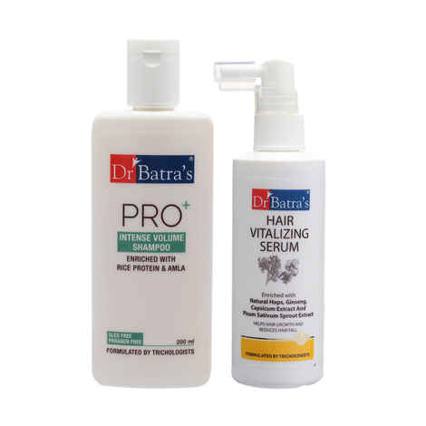 Buy Dr Batra's Hair Vitalizing Serum 125ml and Pro+ Intense Volume Shampoo - 200 ml (Pack of 2 Mena and Women) - Purplle