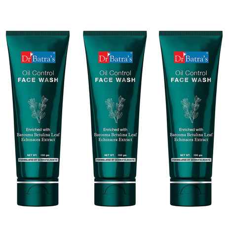 Buy Dr.Batra`s Oil Control Face Wash Sulphate, Silicone & Soap Free Enriched With Barosma Betulina Leaf & Echinancea Extract For Oil Free & Clear Skin - 100 gm (Pack of 3) - Purplle