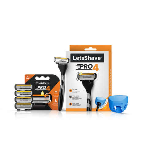 Buy LetsShave Pro 4 Value set for Men - 1 Razor Handle + Pack of 4 Blades Cartridge + 1 razor cap - Purplle