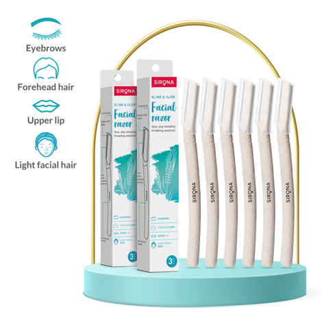 Sirona Blink and Glow Face Razor for Women | Facial & Upper Lips Hair Removal, Eyebrow Shaper & Dermaplaning Tool - 3 Pieces (Pack of 2)