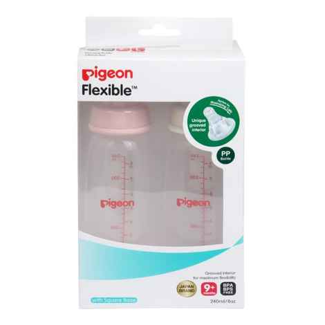 Buy Pigeon Peristaltic Nursing Bottle Twin Pack Kpp (240 ml) (Pink & White) Nipple L - Purplle