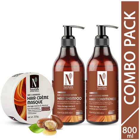 Buy NutriGlow Advanced Organics Dry and Damage Repair Combo: Hair Shampoo (300 ml)/ Hair Conditioner(300 ml) & Hair Creme Masque (200 gm) - Purplle
