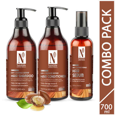 Buy NutriGlow Advanced Organics Dry & Damage Repair Combo: Hair Shampoo (300 ml)/ Hair Conditioner (300 ml) & Hair Serum (100 ml) - Purplle