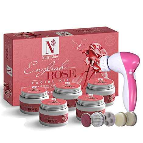 NutriGlow NATURAL'S English Rose Facial Kit (260 gm) With 5-in-1 Face Massager For Repair Skin Cells