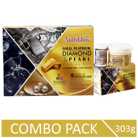 NutriGlow Gold, Platinum, Diamond & Pearl Facial Kit (260 gm) & Bleach Cream (43 gm) For Deep Cleansing/ Skin Whitening